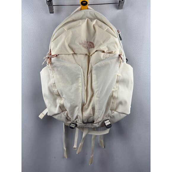 Unisex The North Face Surge Luxe White Backpack w/ Rose Gold Accents - Picture 1 of 7